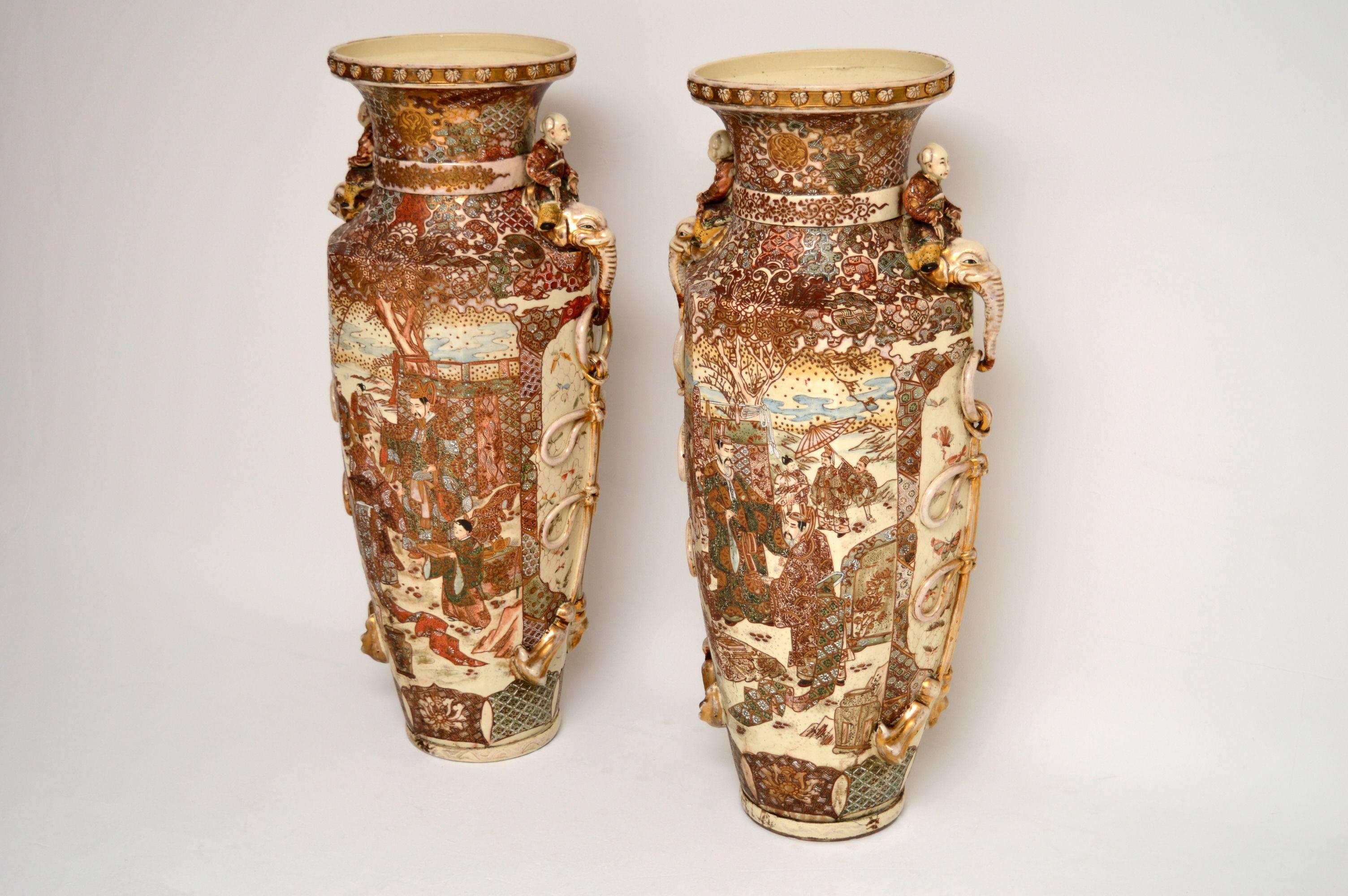 Japanese Very Large Pair of Antique Satsuma Vases