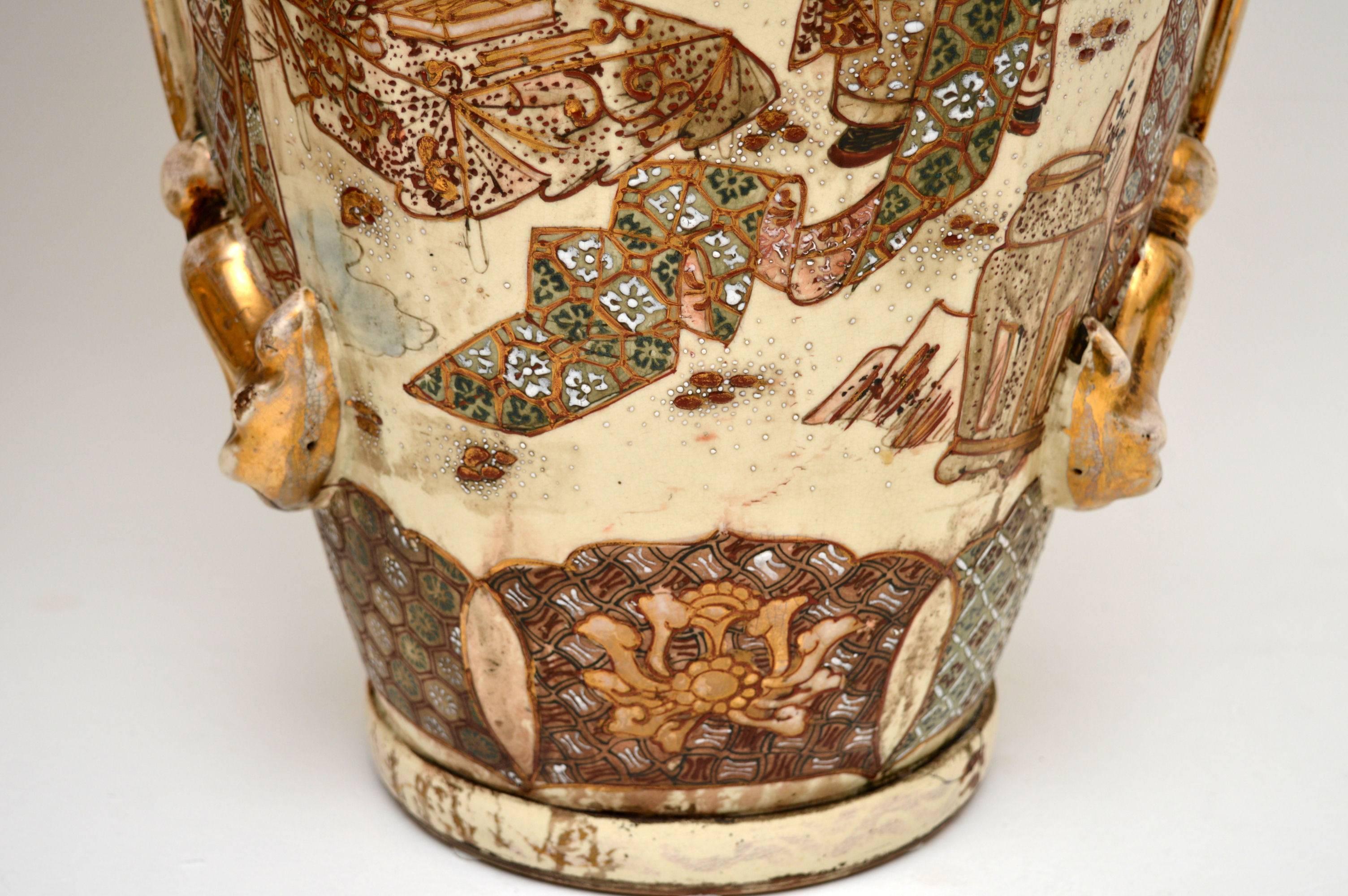 Very Large Pair of Antique Satsuma Vases 4