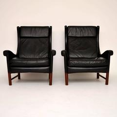 Pair of Danish Retro Leather Armchairs, Vintage 1960s