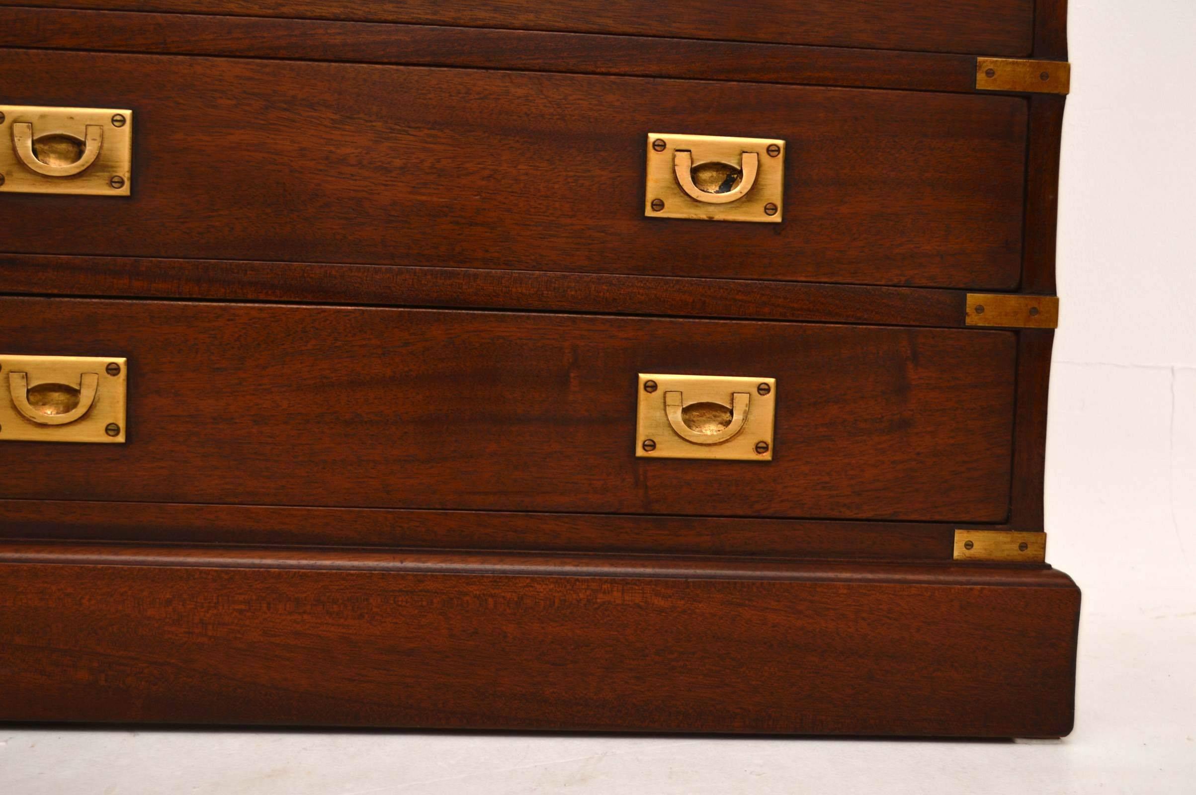 English Antique Campaign Style Mahogany Chest of Drawers