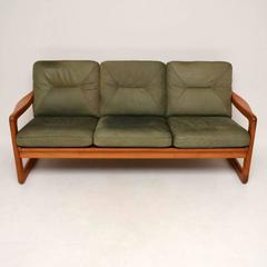 Danish Retro Teak and Leather Three-Seat Sofa and Stool Vintage, 1970s