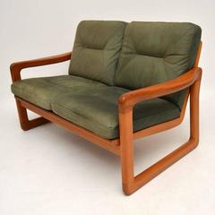 Danish Retro Teak and Leather Two-Seat Sofa, Vintage, 1970s