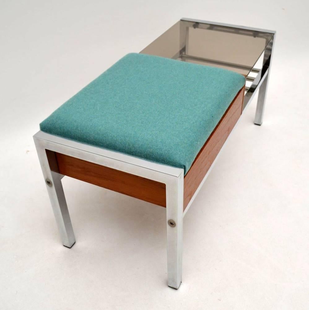 Retro Teak and Chrome Side Table/Bench Vintage, 1960s In Excellent Condition In London, GB