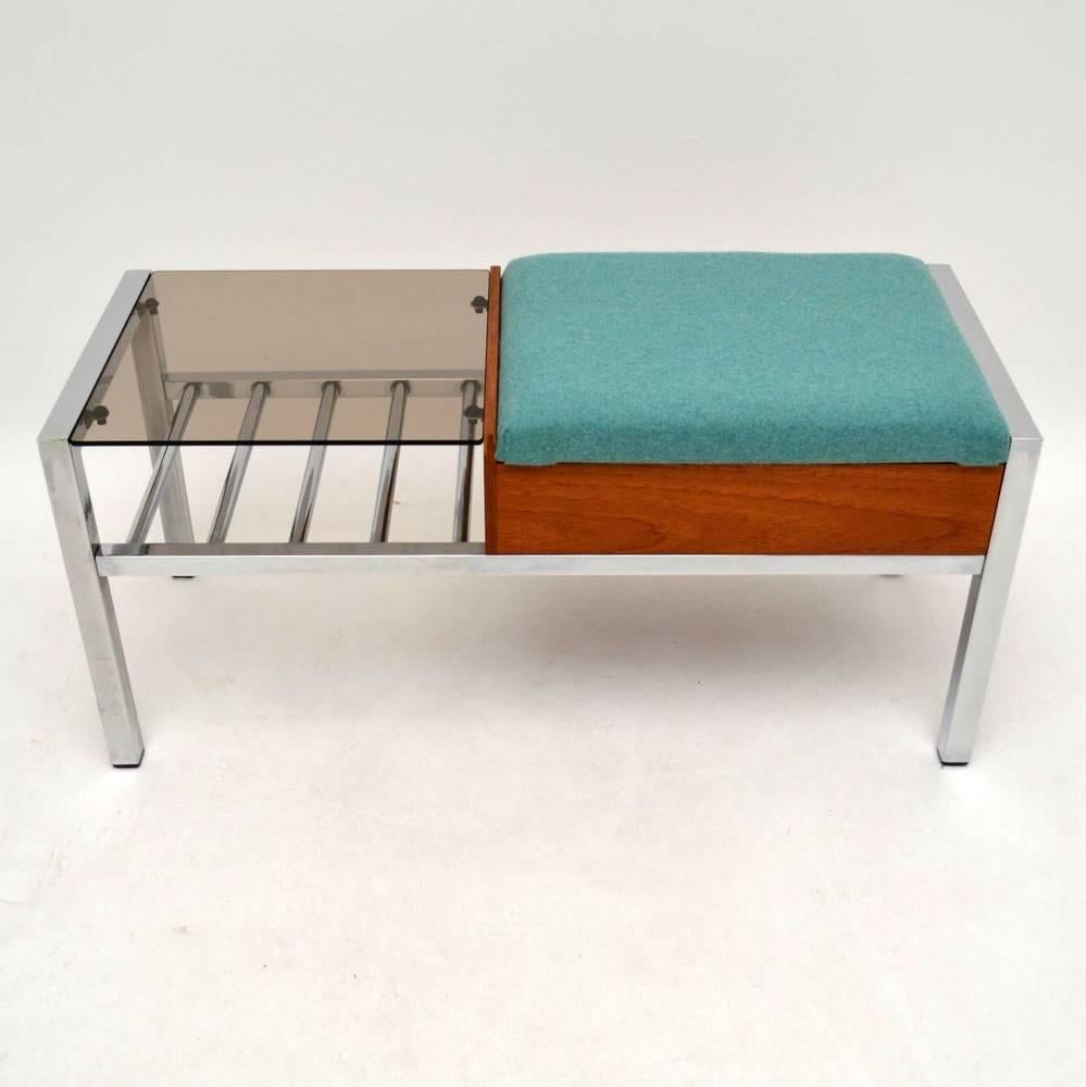 Retro Teak and Chrome Side Table/Bench Vintage, 1960s 1