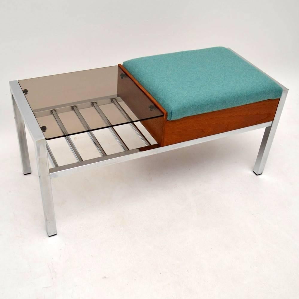 Retro Teak and Chrome Side Table/Bench Vintage, 1960s 2