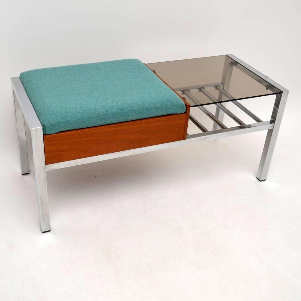 Retro Teak and Chrome Side Table/Bench Vintage, 1960s 4