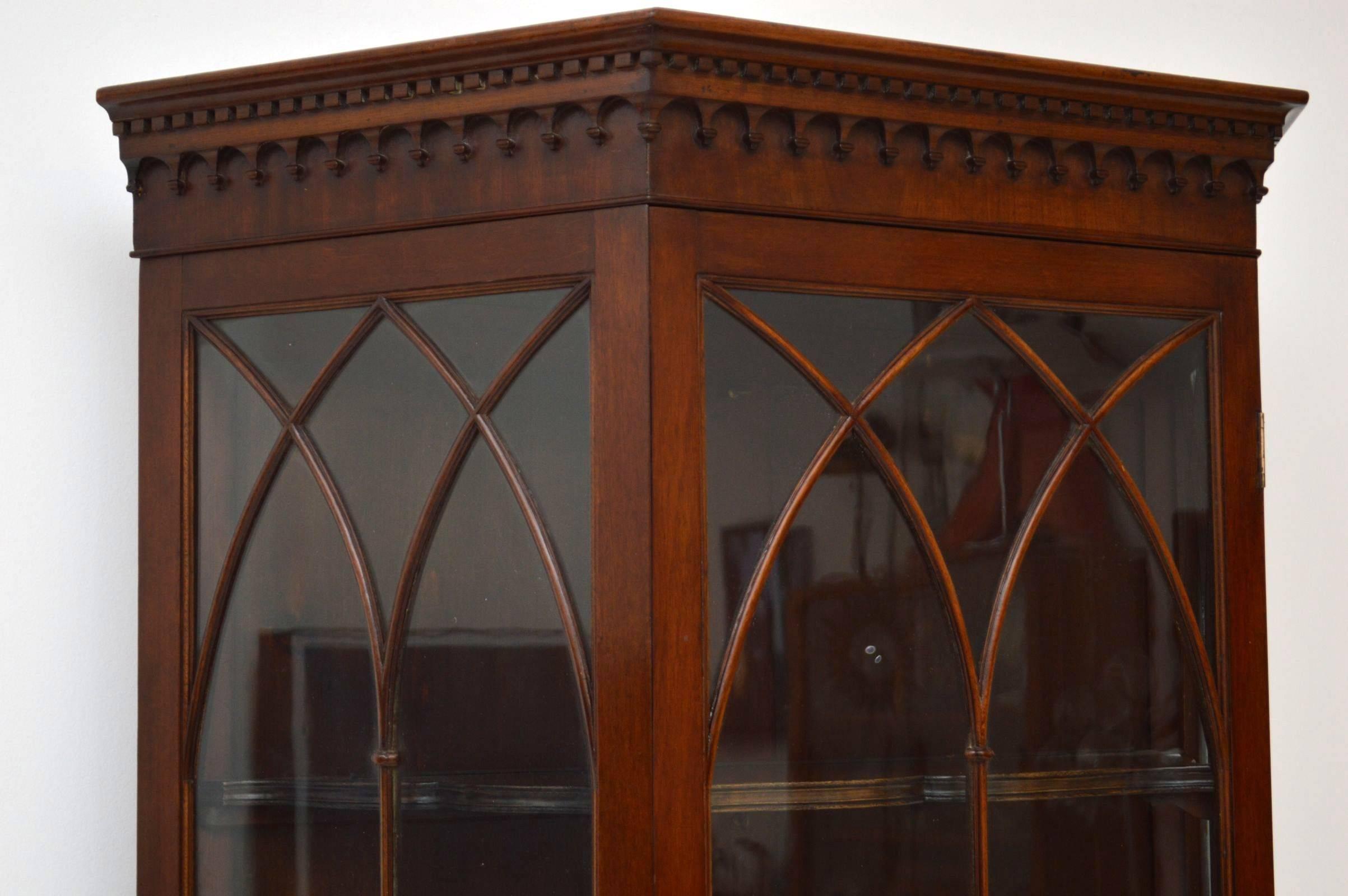 Gothic Antique Mahogany Display Cabinet on Stand