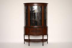 Antique Edwardian Bow Fronted Mahogany Inlaid Display Cabinet