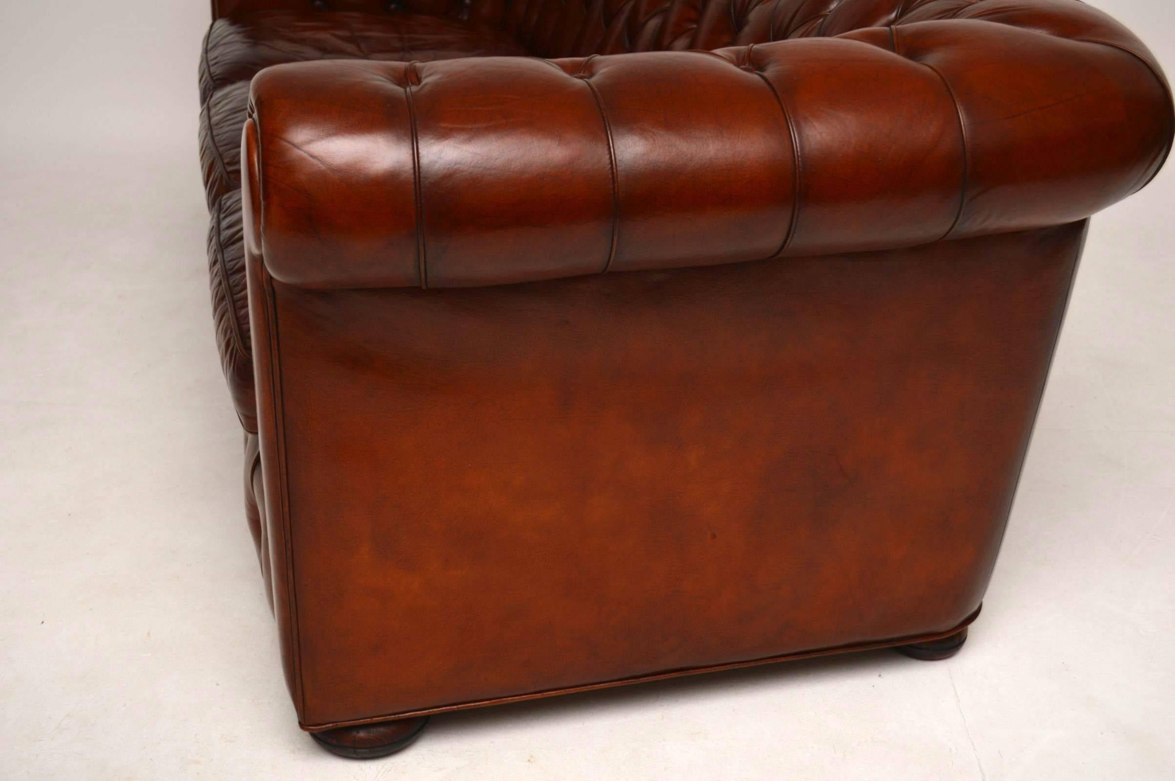 Antique Leather Three-Seat Chesterfield Sofa 2