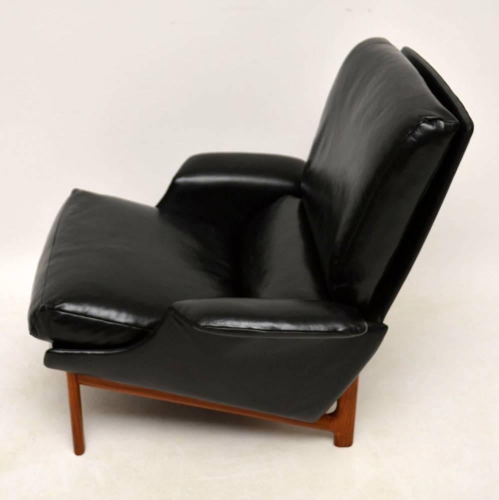 Danish Leather and Teak 'Eve' Armchair, Ib Kofod Larsen for Mogens Kold Vintage 1