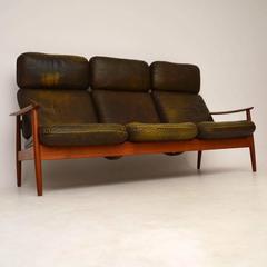 Danish Retro Teak and Leather Sofa by Arne Vodder Vintage, 1960s