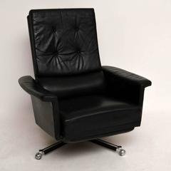 Retro Leather Swivel Reclining Armchair Vintage 1960s