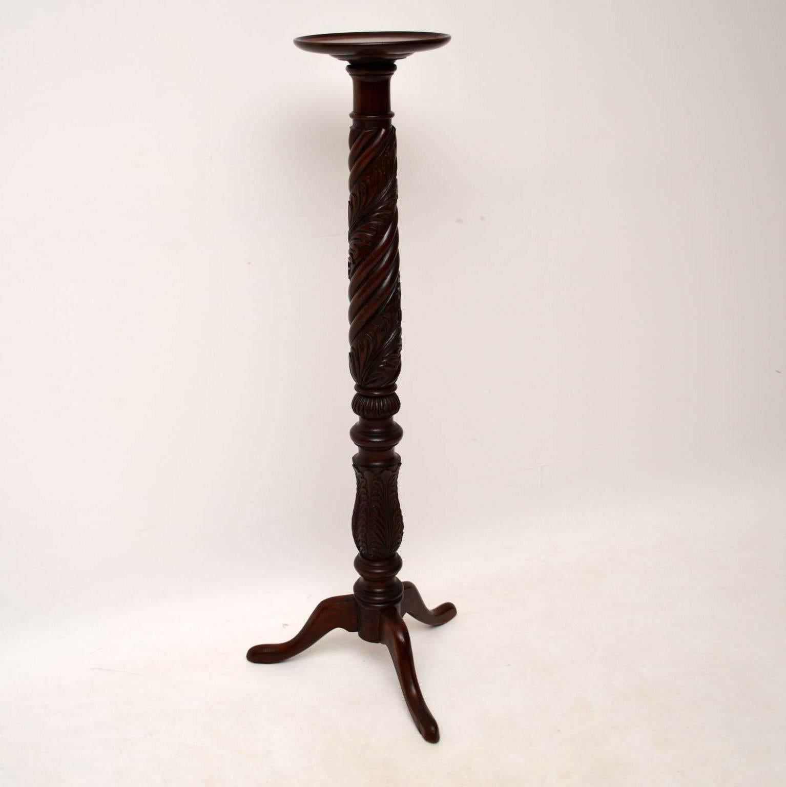 Mid-19th Century Antique Georgian Carved Mahogany Torchere Stand