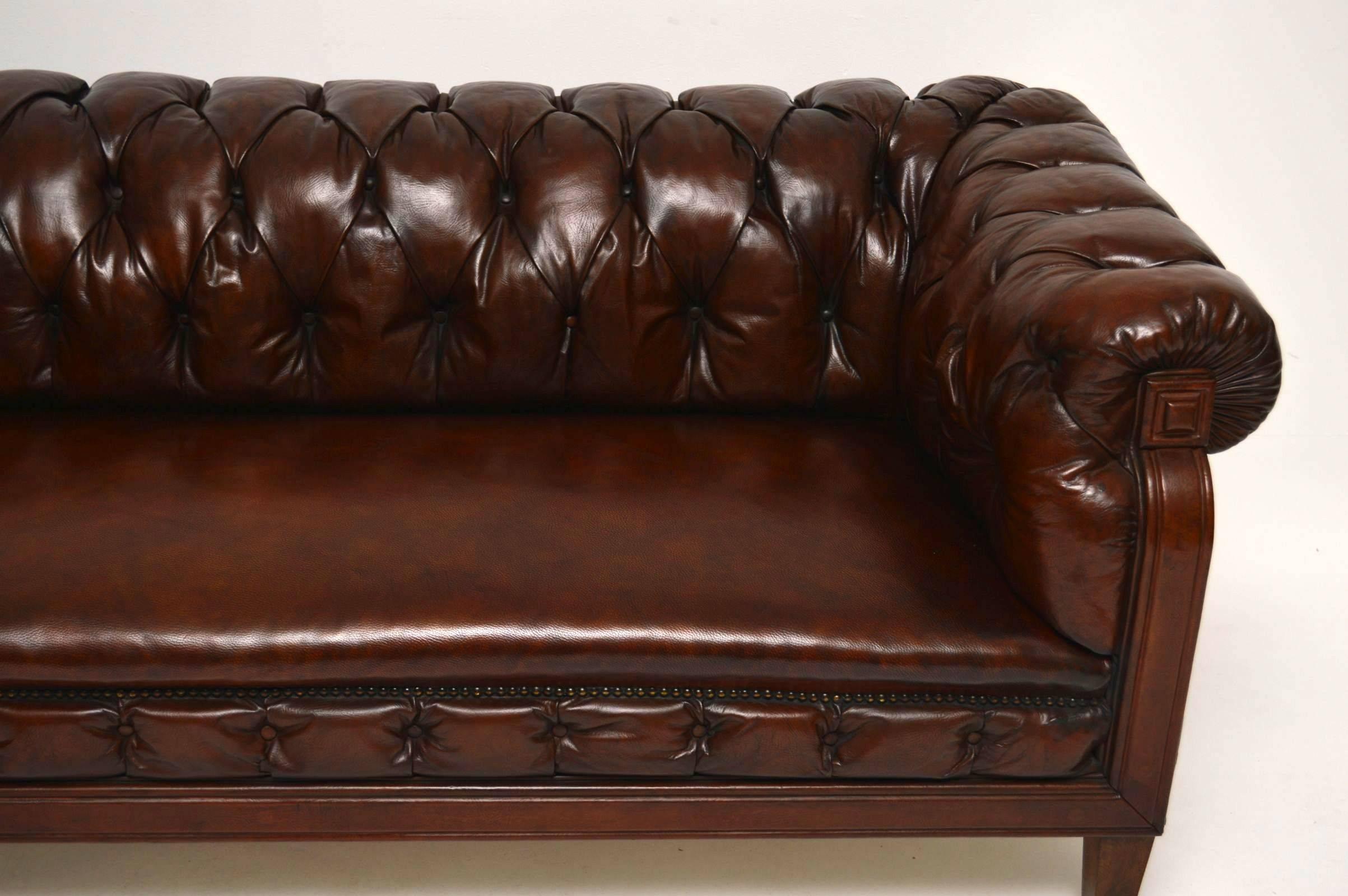 English Antique Swedish Leather Chesterfield Sofa 