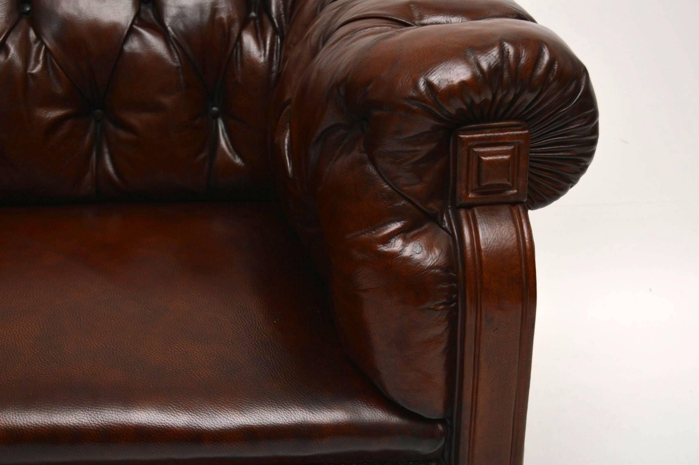 Antique Swedish Leather Chesterfield Sofa  1