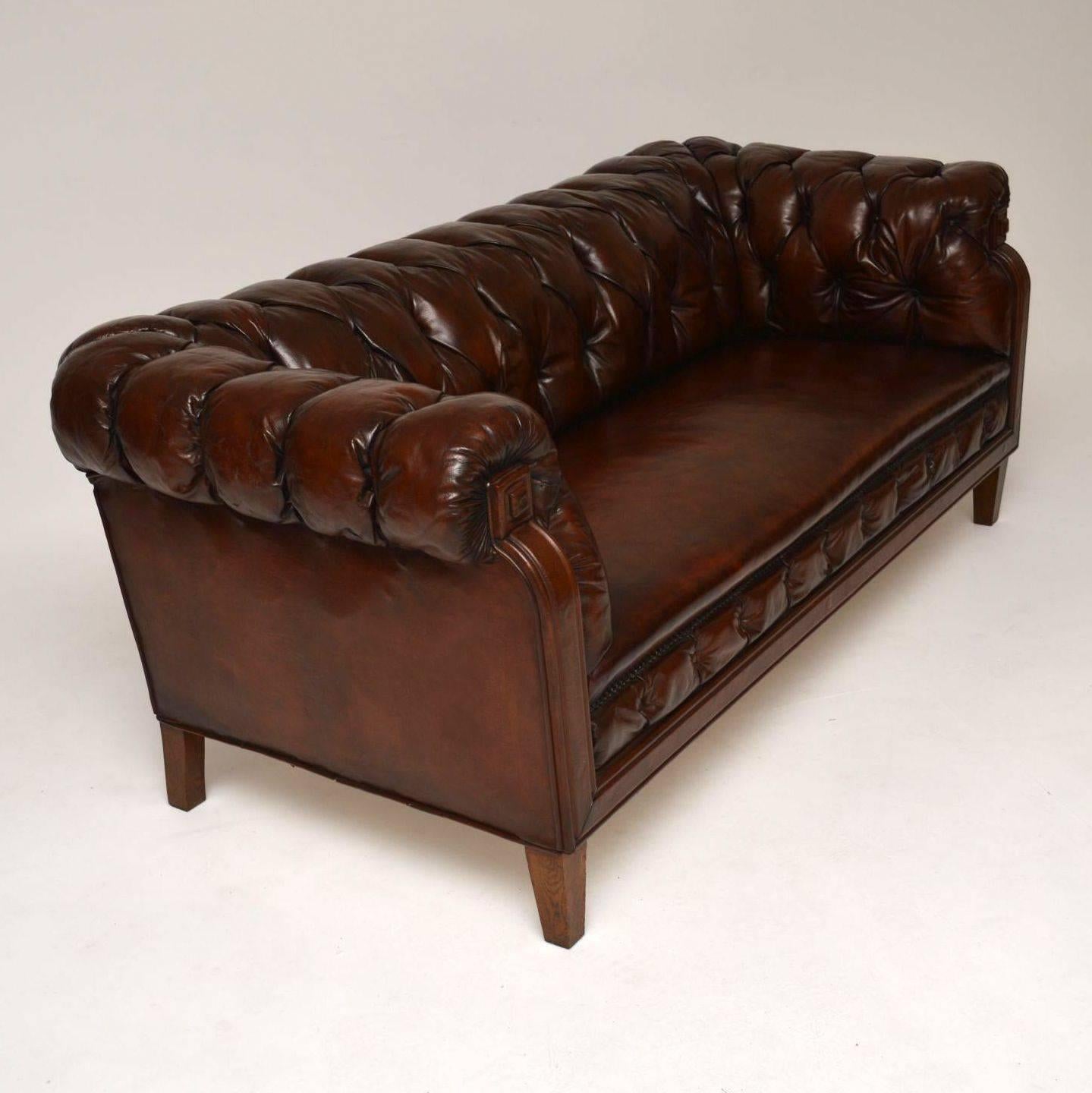 Antique Swedish Leather Chesterfield Sofa  2