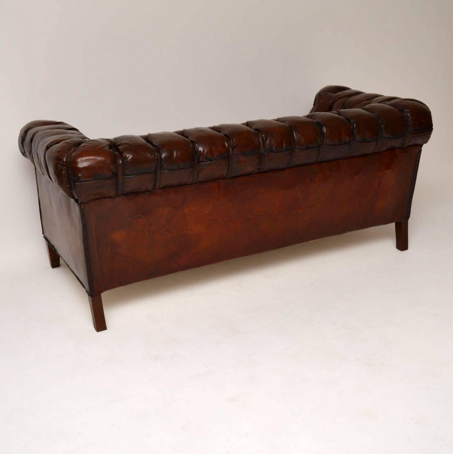Antique Swedish Leather Chesterfield Sofa  5