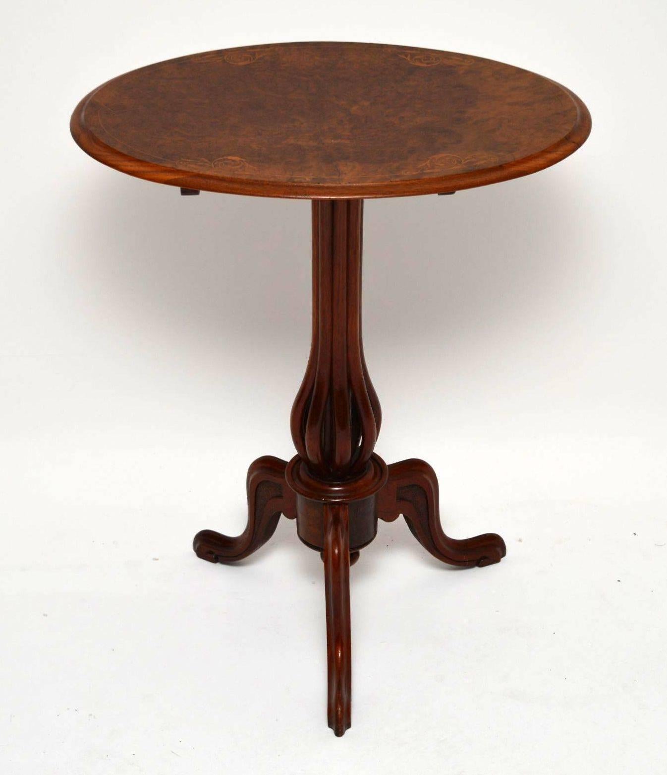 English Antique Victorian Burr Walnut Tilt-Top Table