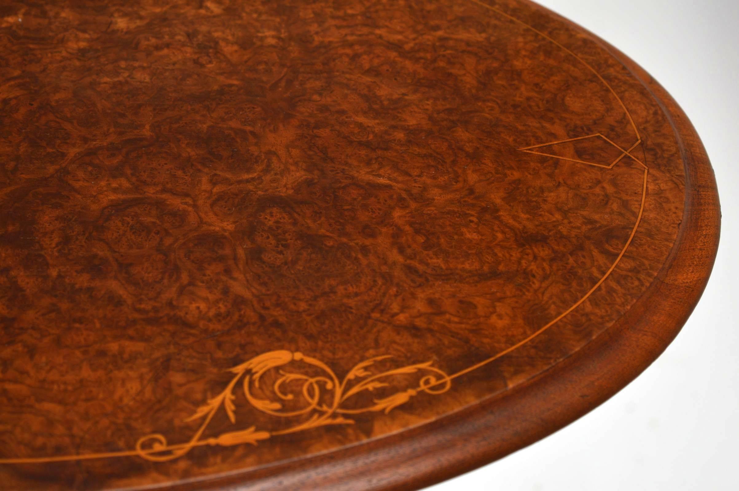 Antique Victorian Burr Walnut Tilt-Top Table 4