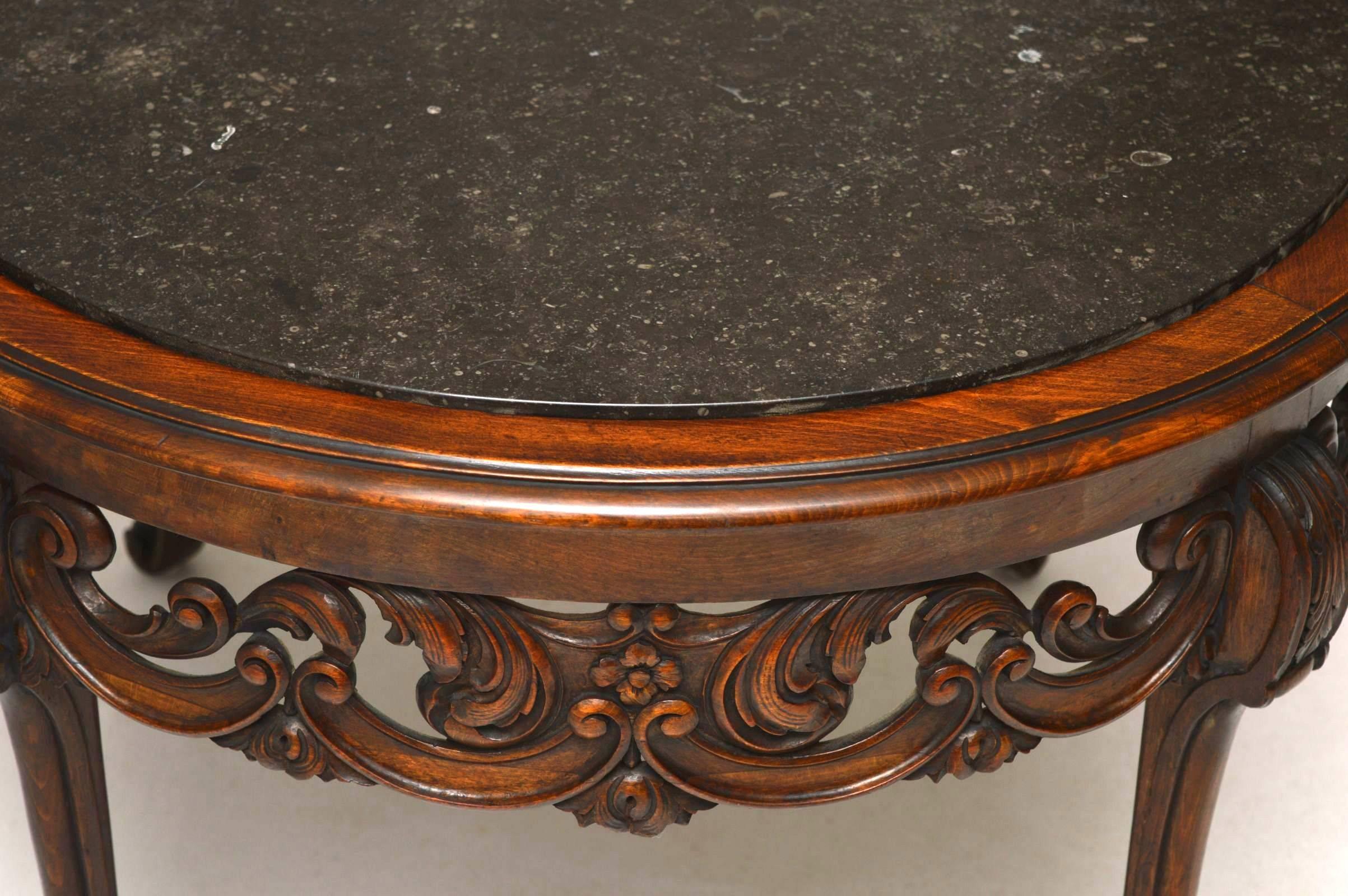 Late 19th Century Antique Marble Top Walnut Coffee Table