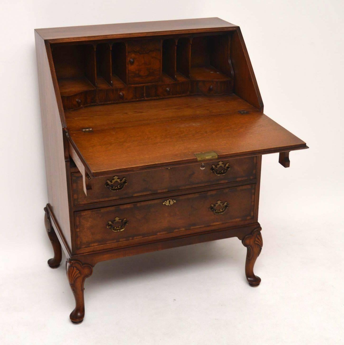 Antique Burr Walnut Writing Bureau by Waring & Gillows In Excellent Condition In London, GB