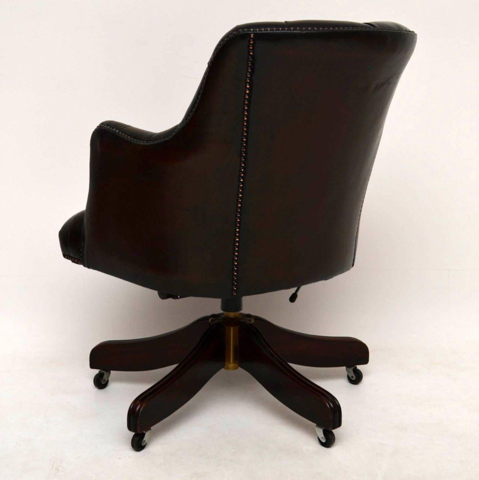 Antique Deep Buttoned Leather Swivel Desk Chair 2