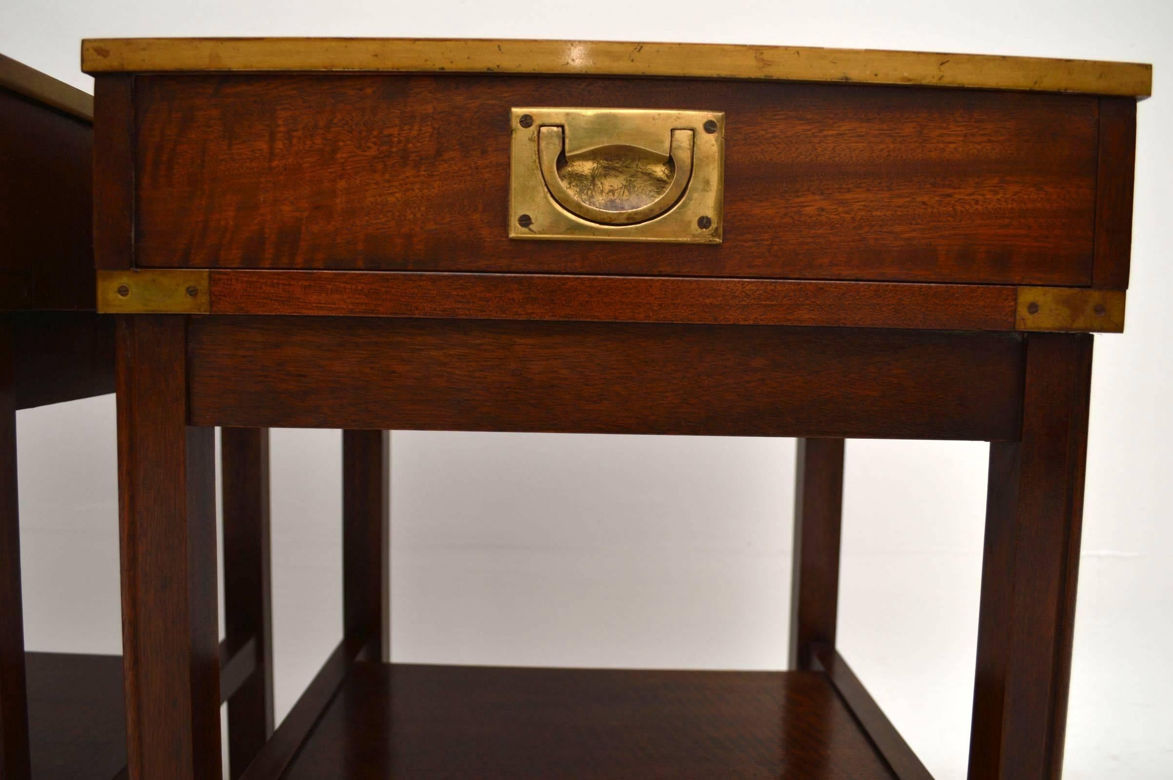 Pair of Antique Campaign Style Mahogany Side Tables In Excellent Condition In London, GB