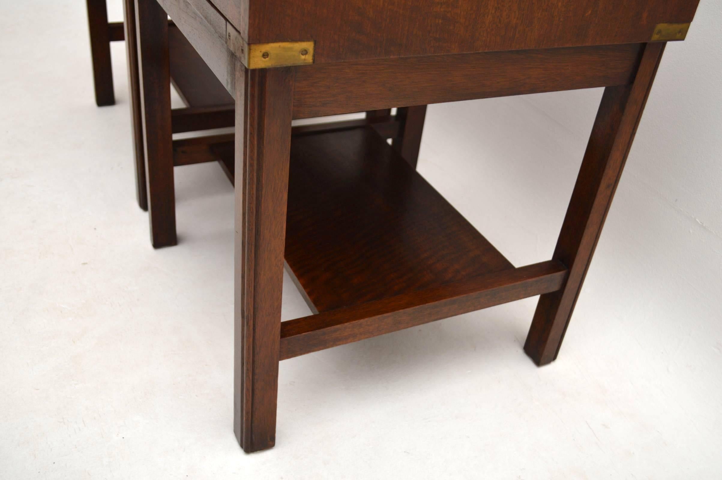 Mid-20th Century Pair of Antique Campaign Style Mahogany Side Tables
