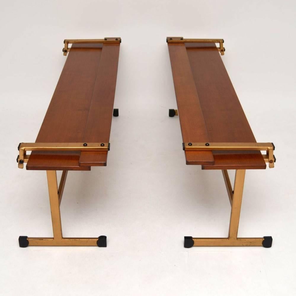 English Pair of Retro Teak Folding Benches by Ladderax