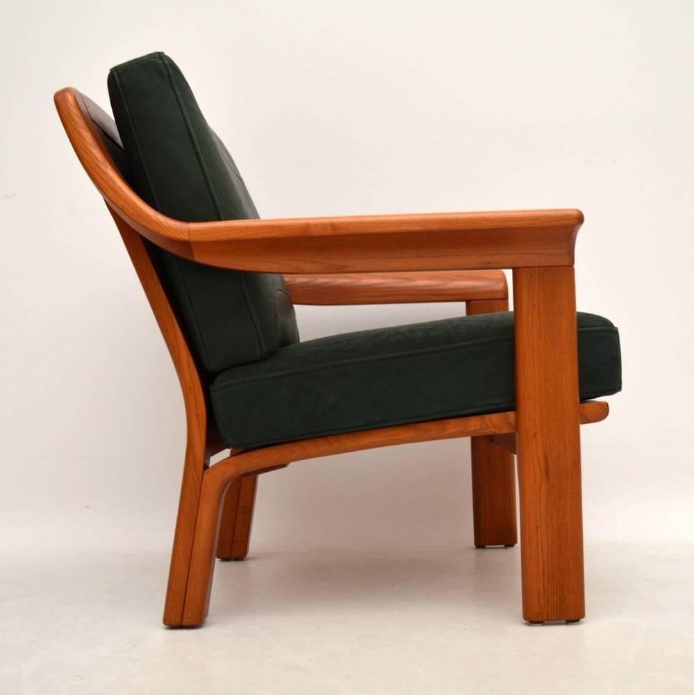 Late 20th Century Pair of Danish Retro Teak and Leather Armchairs, Vintage, 1970s