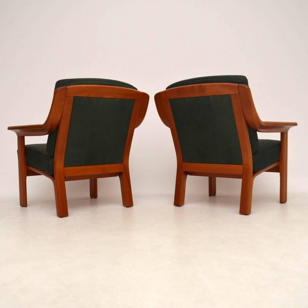 Pair of Danish Retro Teak and Leather Armchairs, Vintage, 1970s 3