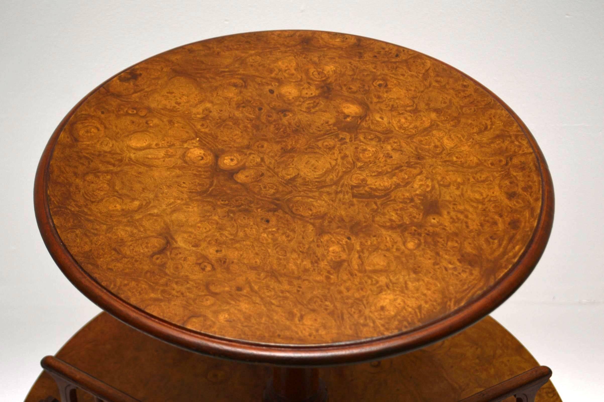 English Antique Victorian Burr Walnut Revolving Bookcase / Table