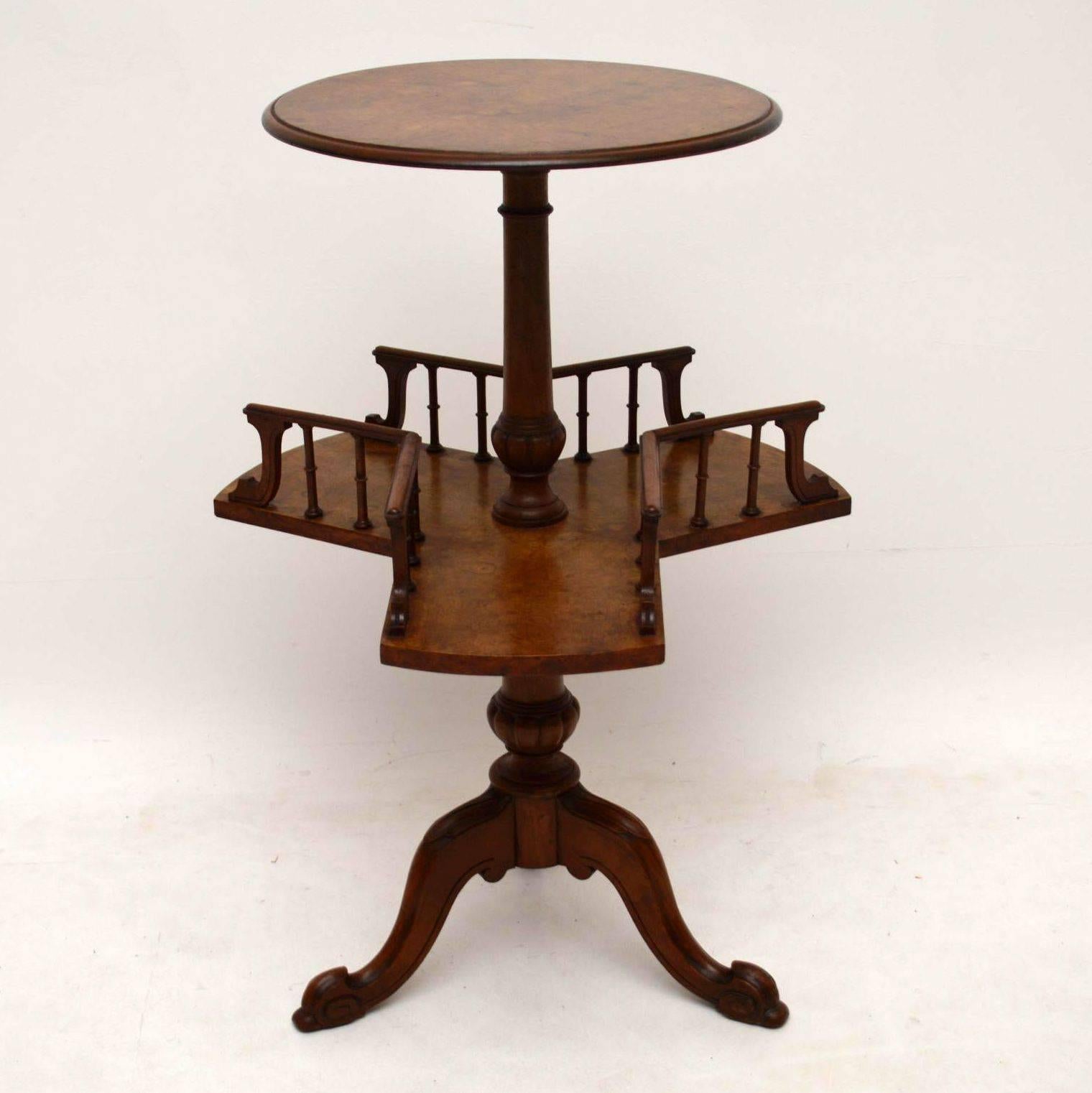 Antique Victorian Burr Walnut Revolving Bookcase / Table In Excellent Condition In London, GB