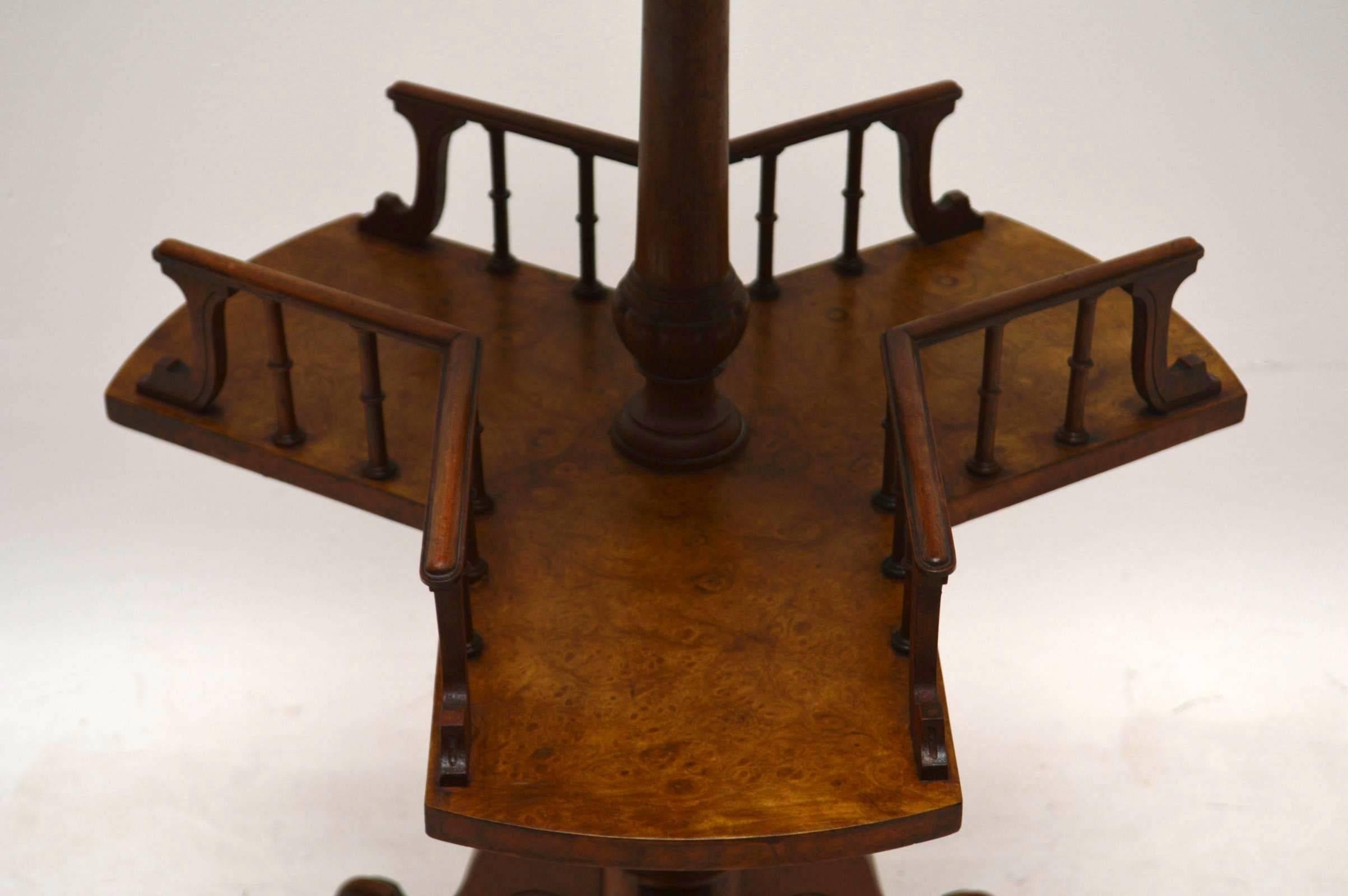 Antique Victorian Burr Walnut Revolving Bookcase / Table 1