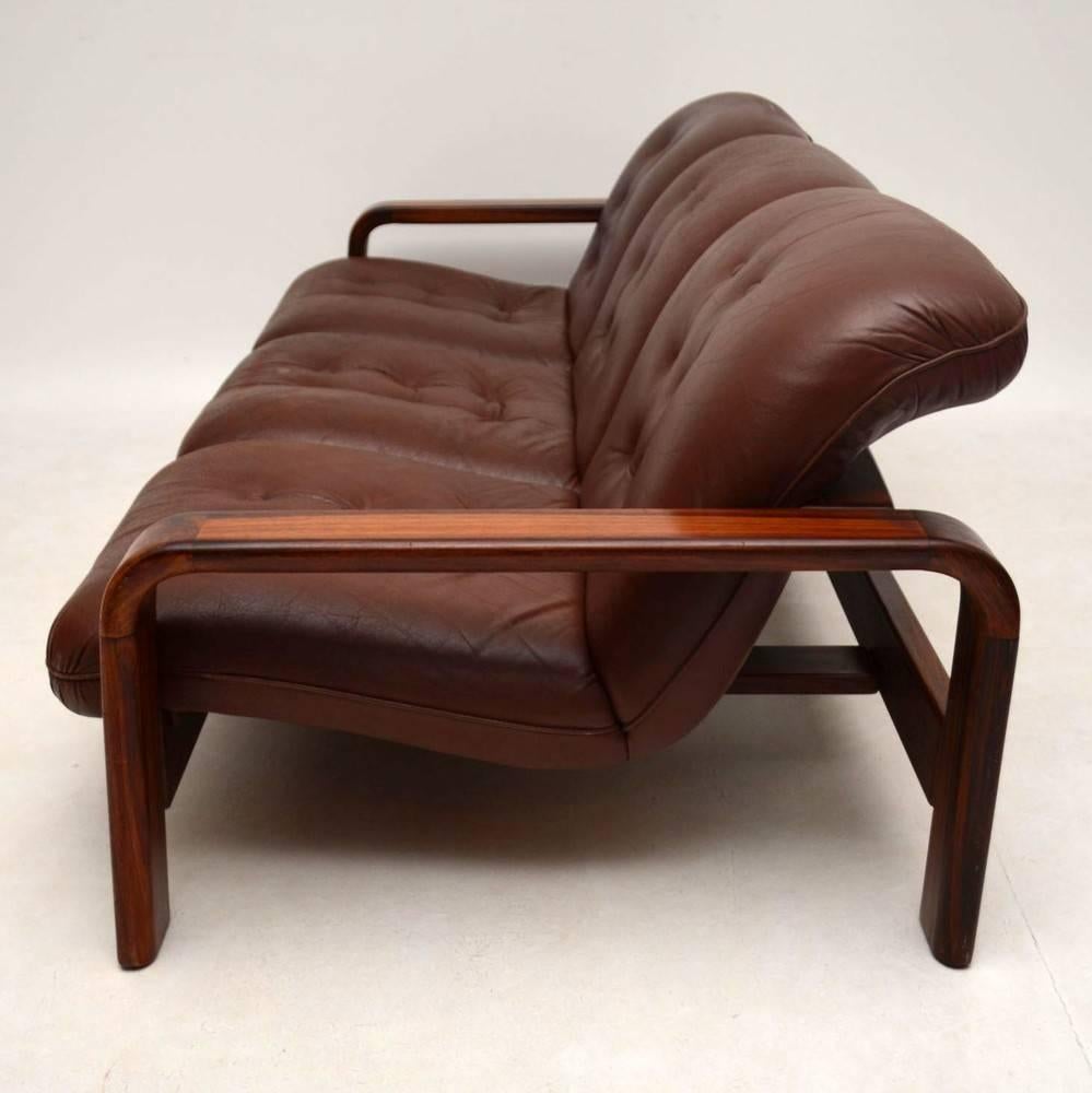 Danish Retro Rosewood and Leather Sofa Vintage, 1960s In Excellent Condition In London, GB
