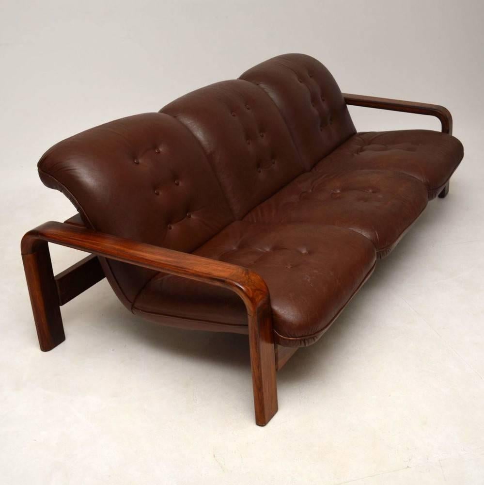 Mid-20th Century Danish Retro Rosewood and Leather Sofa Vintage, 1960s