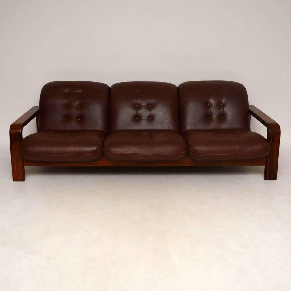 Danish Retro Rosewood and Leather Sofa Vintage, 1960s 1