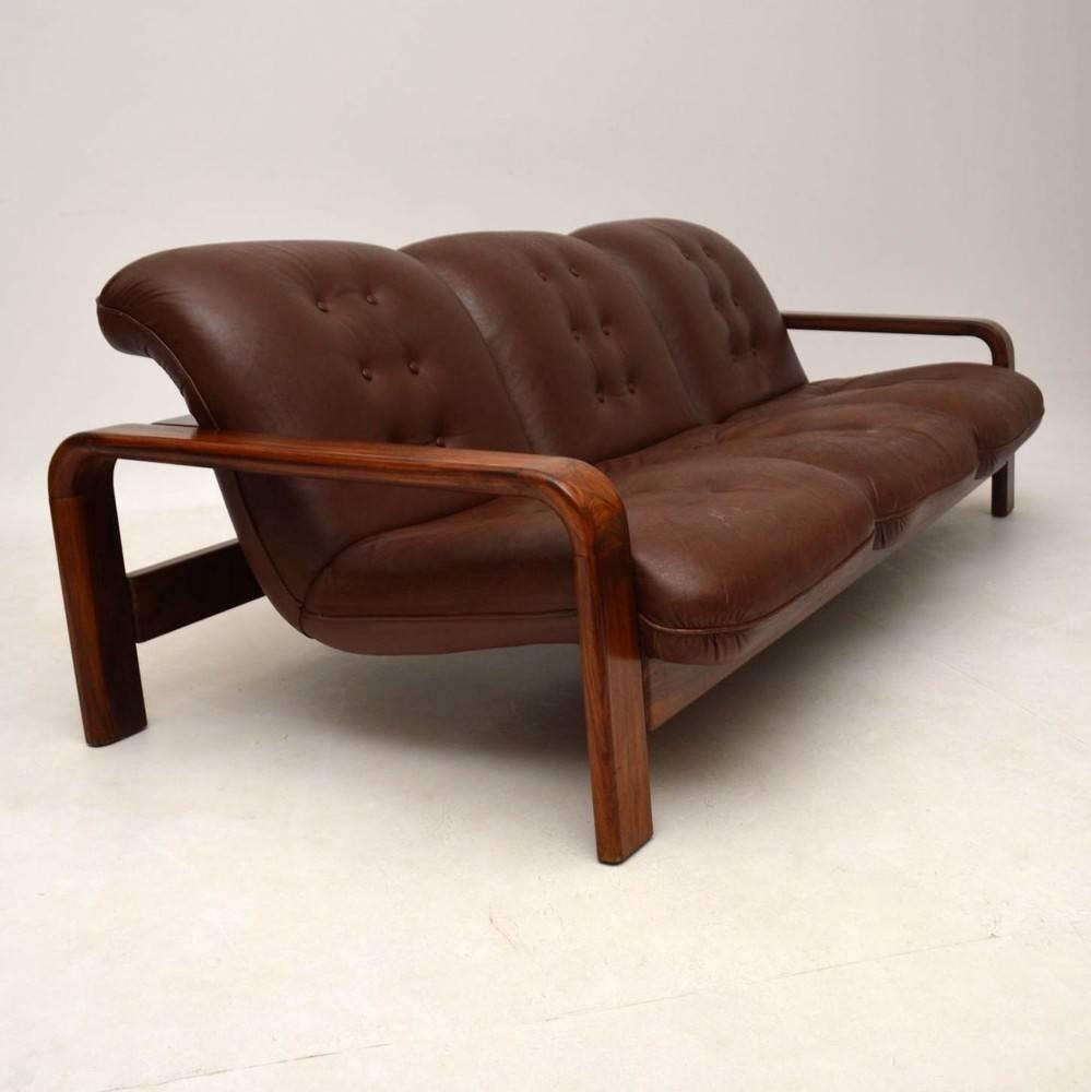 Danish Retro Rosewood and Leather Sofa Vintage, 1960s 3