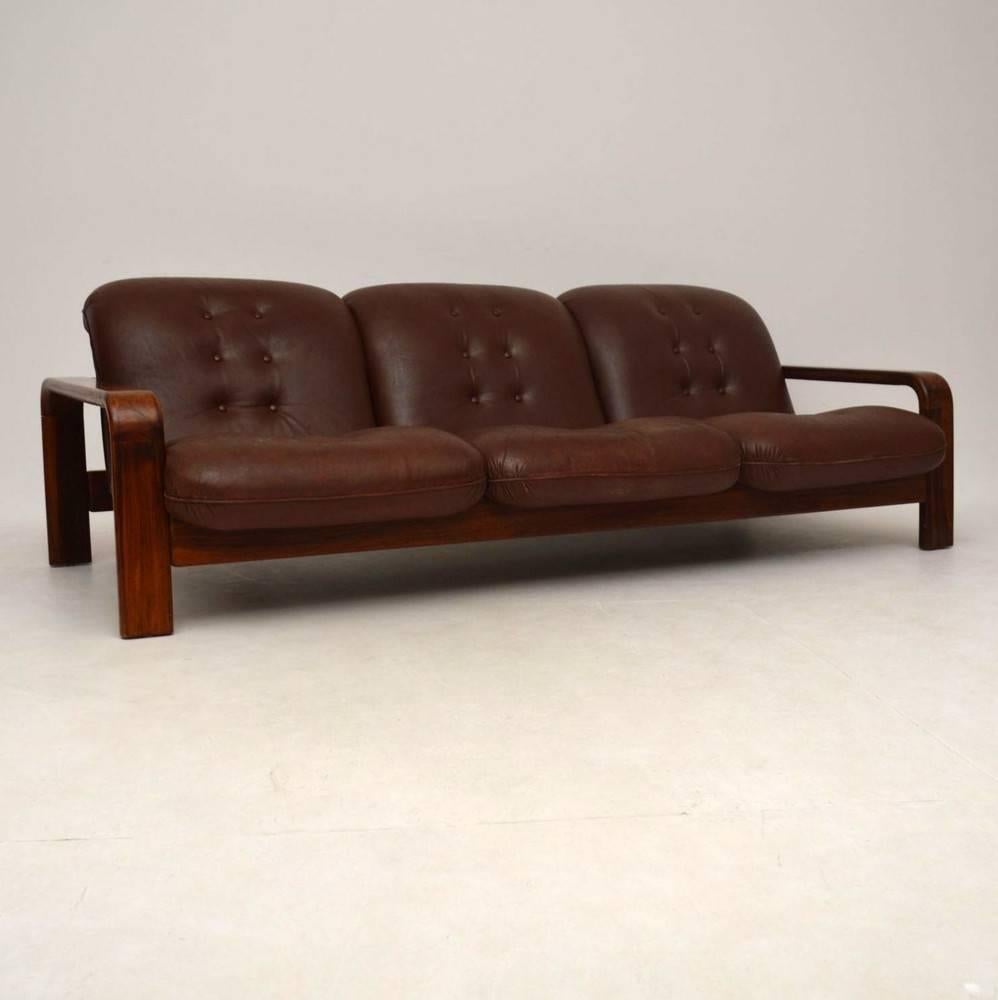 Danish Retro Rosewood and Leather Sofa Vintage, 1960s 2