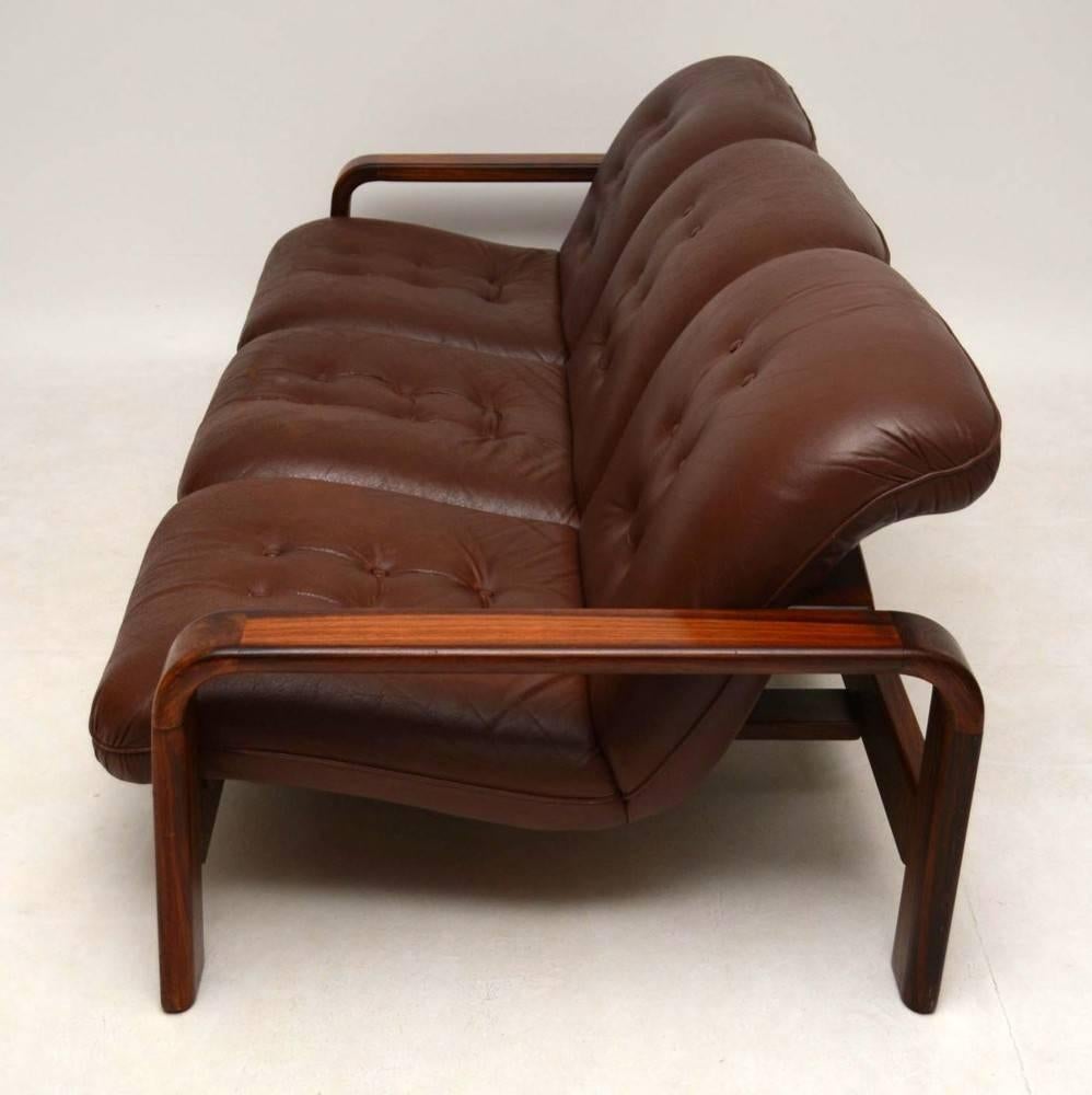 Danish Retro Rosewood and Leather Sofa Vintage, 1960s 4