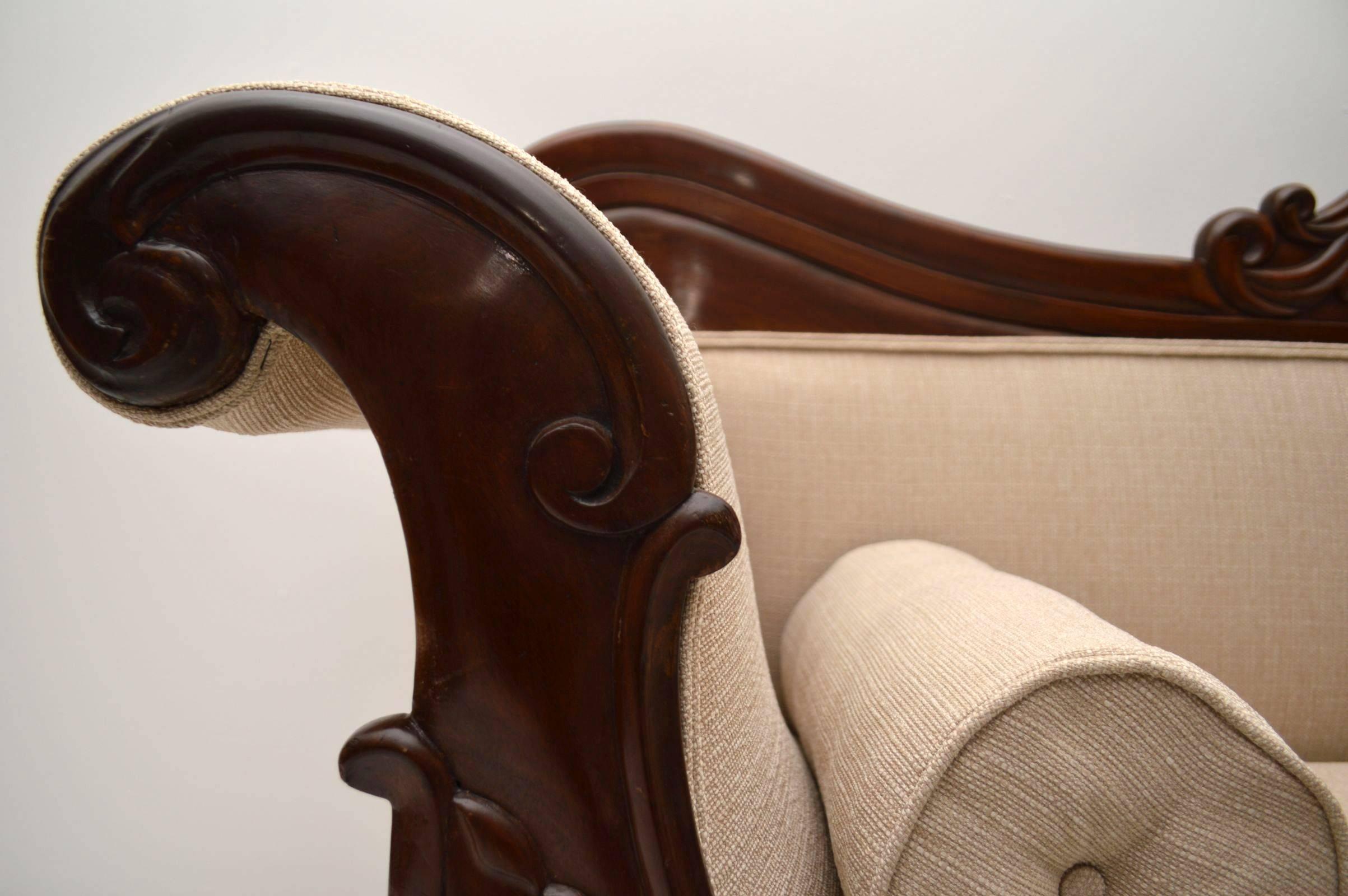 Antique William IV Carved Mahogany Upholstered Sofa 1