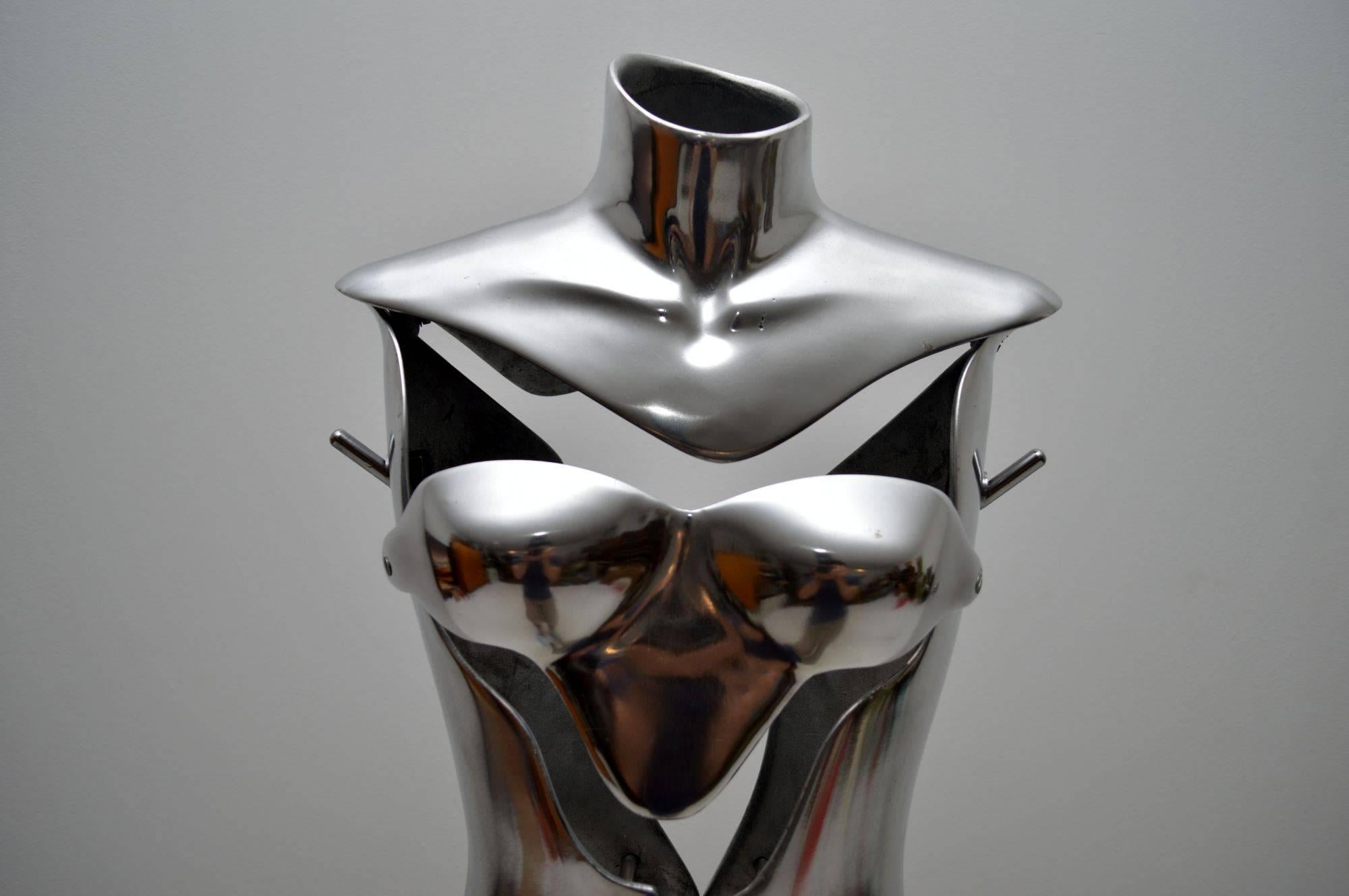 This stunning aluminium and steel mannequin was designed and executed by Nigel Coates in 1993 for Jigsaw of Knightsbridge. They were a limited amount made for Jigsaw and we have a few of these for sale, but they are a limited edition so we can’t