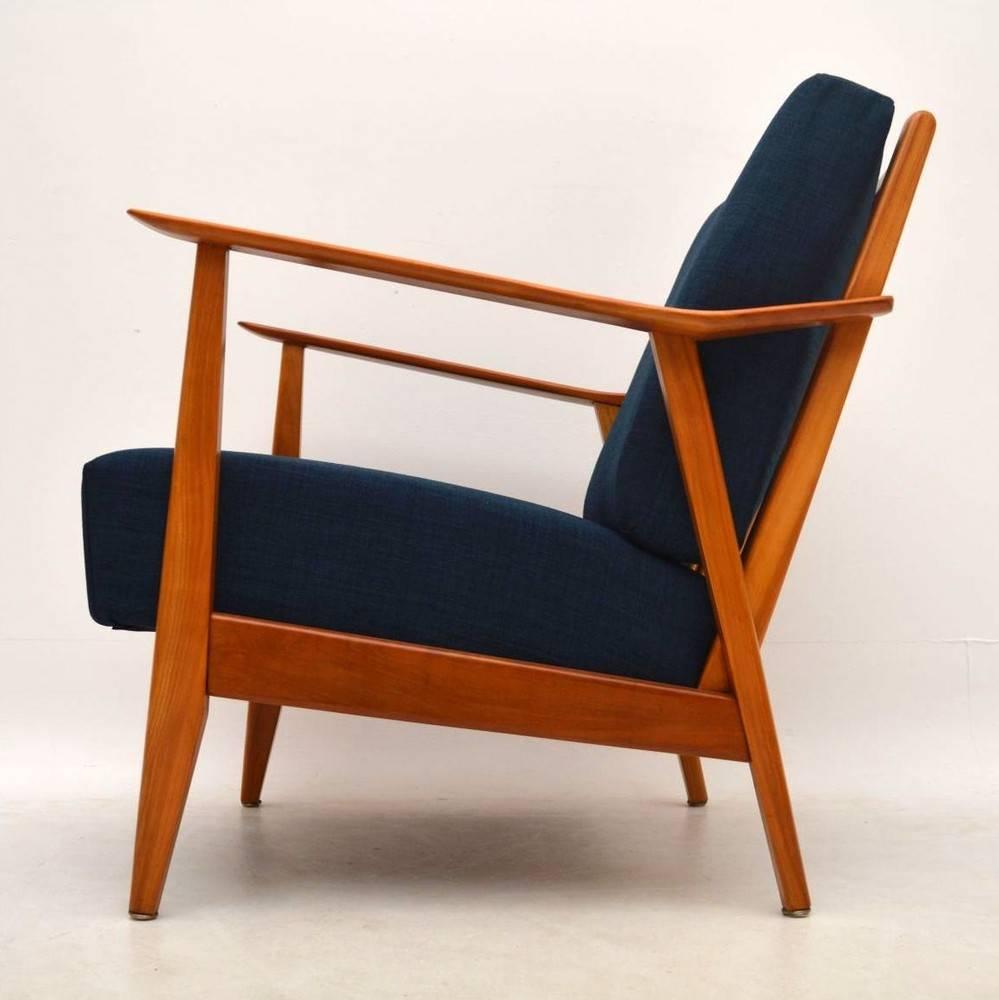 Upholstery Retro Cherrywood Armchair Vintage, 1950s