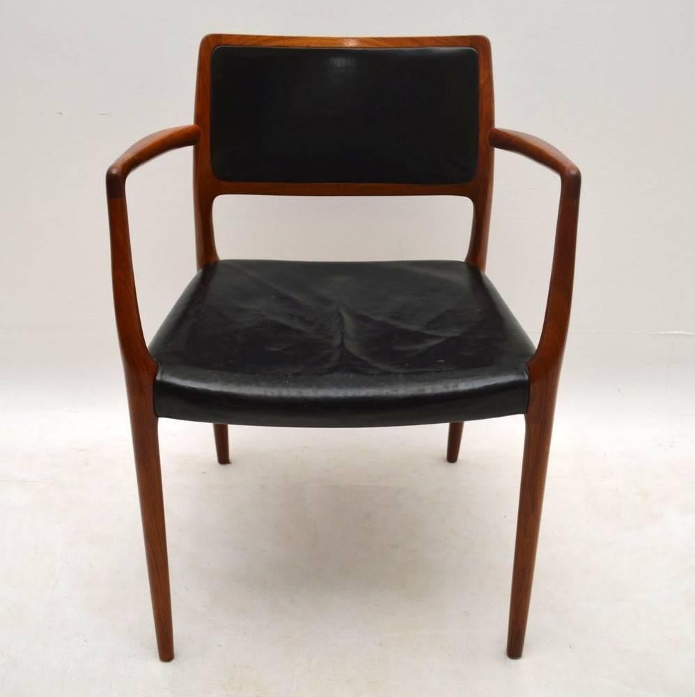 Mid-20th Century Danish Rosewood and Leather Armchair by Niels Møller Vintage, 1960s