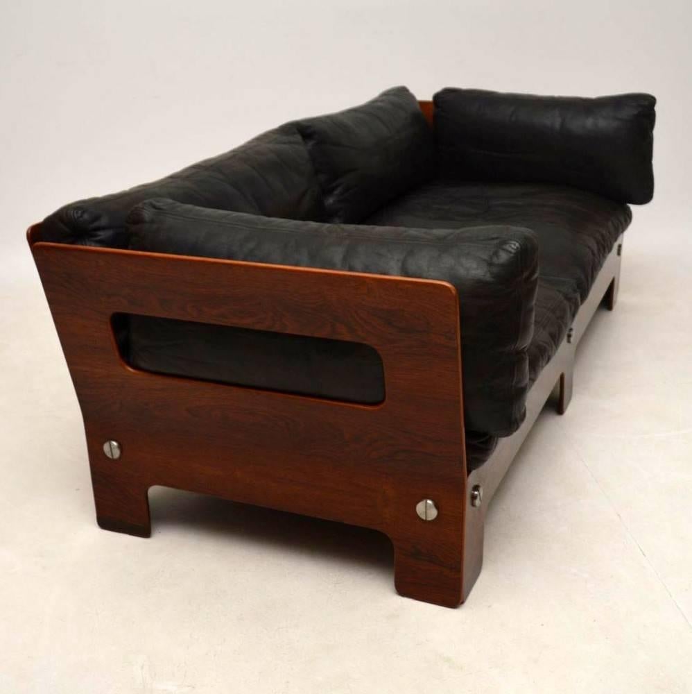 Mid-20th Century Retro Leather and Rosewood Sofa Vintage, 1960s