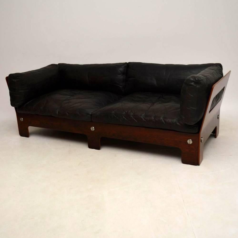 Retro Leather and Rosewood Sofa Vintage, 1960s In Excellent Condition In London, GB