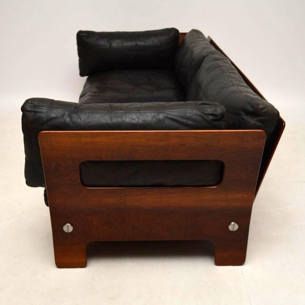 Retro Leather and Rosewood Sofa Vintage, 1960s 1