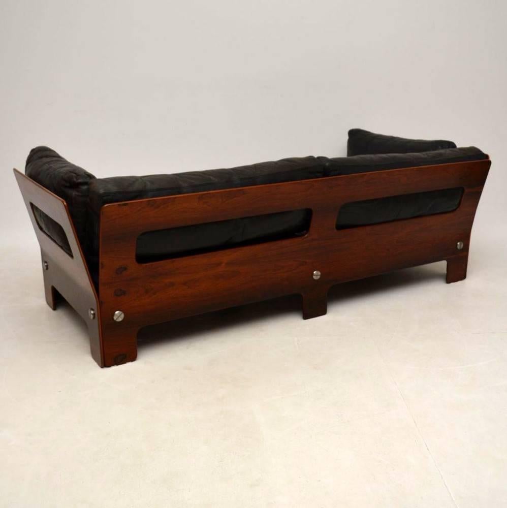Retro Leather and Rosewood Sofa Vintage, 1960s 2