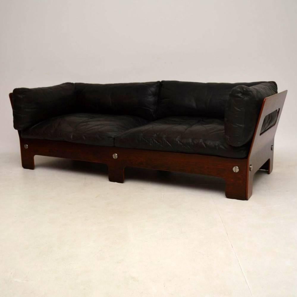 English Retro Leather and Rosewood Sofa Vintage, 1960s
