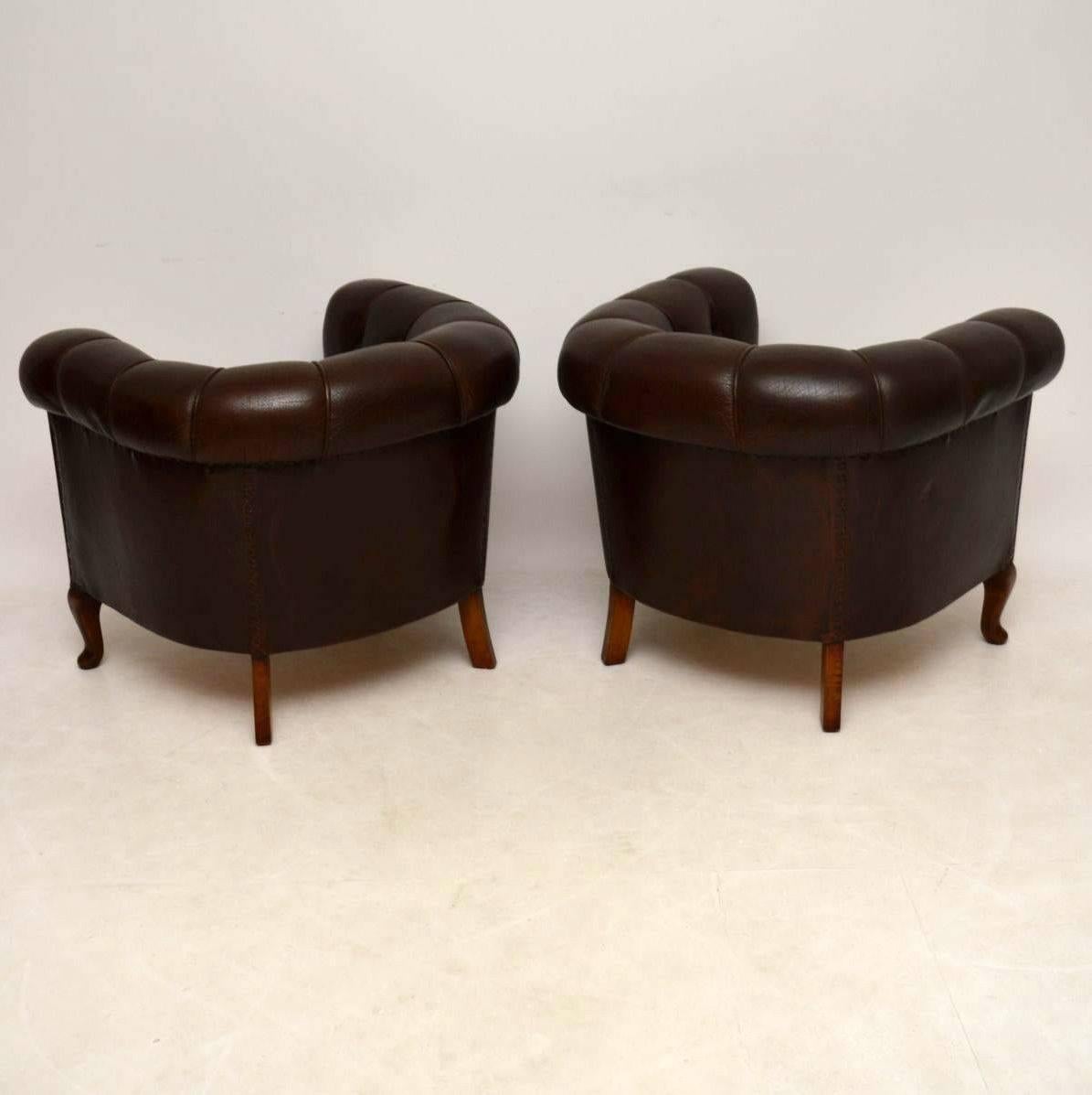 Pair of Antique Swedish Leather Armchairs 6